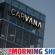 A photo of a Carvana building with The Morning Shift logo along the bottom.